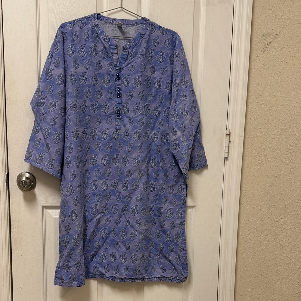 Pakistani Indian Women’s Blue Patterned  Kurta Shirt